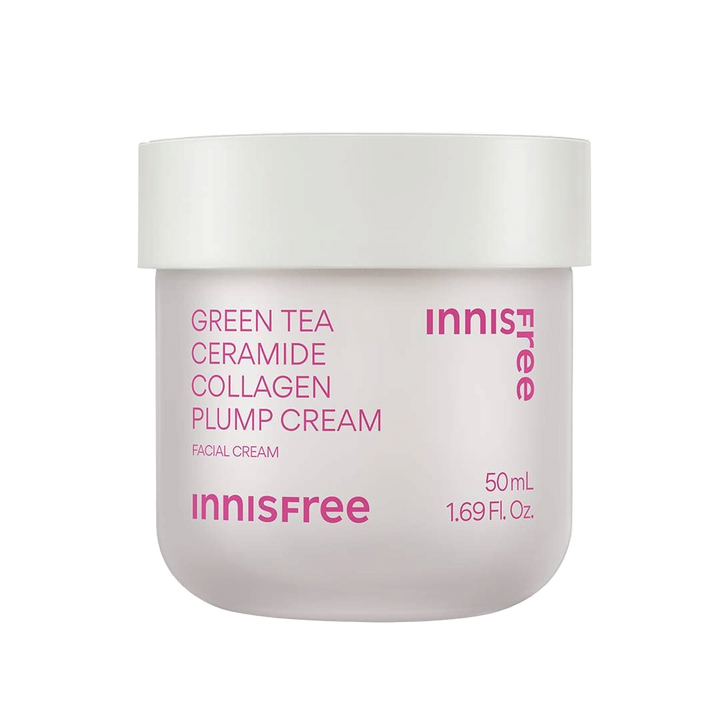 Innisfree Green Tea Ceramide Collagen Plump Cream 50ml — transparent official packshot