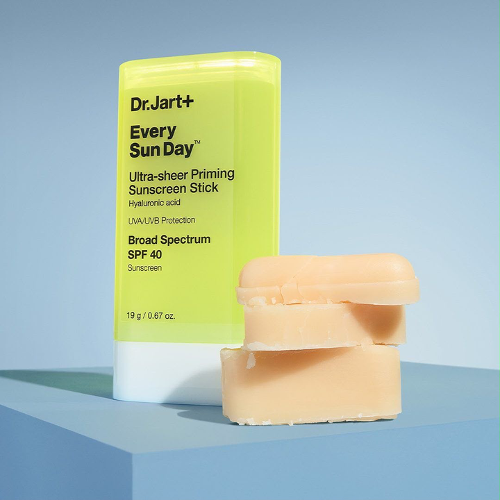 Dr.Jart+ Every Sun Day Ultra-Sheer Priming Sunscreen Stick SPF 40 – product and sunscreen texture